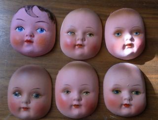 6 Alte Puppengesichter Masken Pappmachee Geprägte Pappe Für Puppe Bild