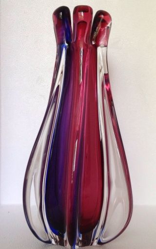 Top Murano Sommerso Vetreria Artistica Oball Rippen Zipfel Vase Signiert Etikett Bild