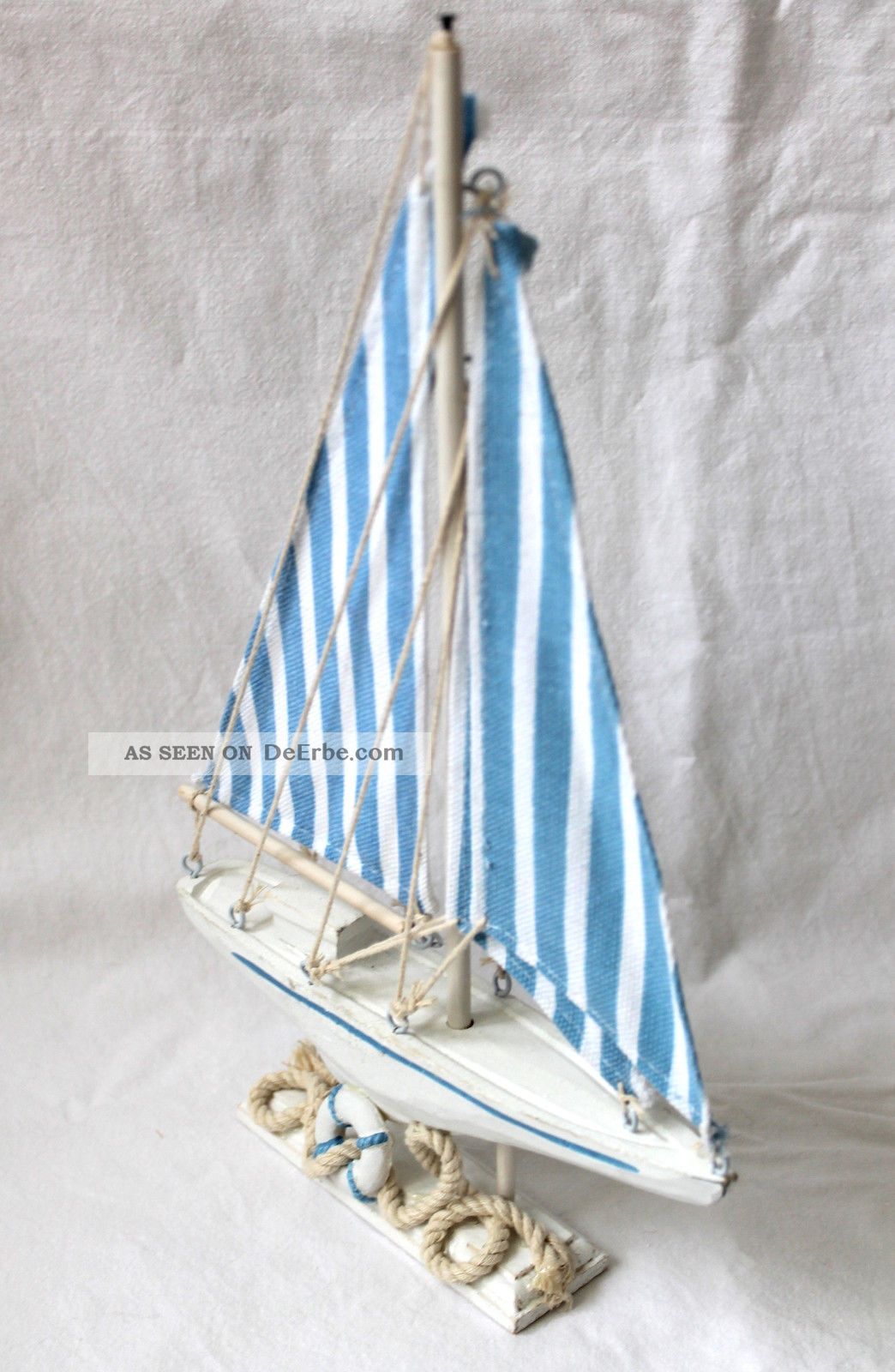 Deko Segelboot Holz/leinen Hellblau - Weiss Höhe 31cm Boot Schiff Yacht