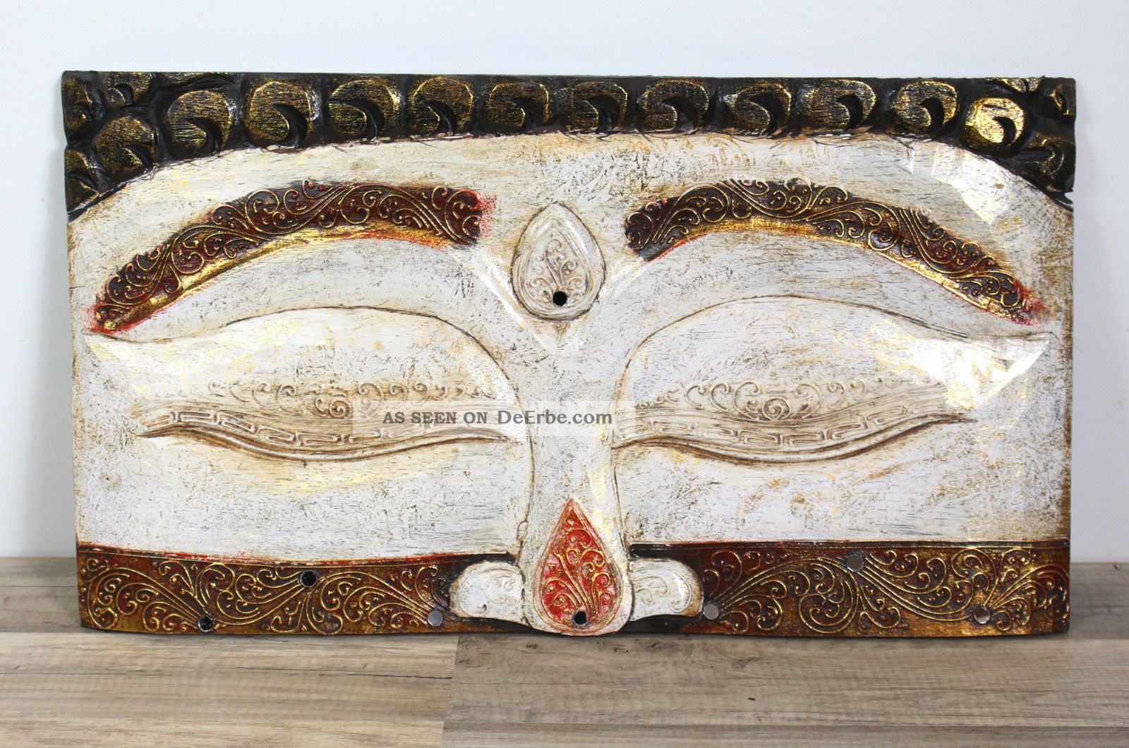 Wandbild Bild Buddhas Auge Holzschnitzerei Indonesien Holz 60cm Asien Weiß Entstehungszeit nach 1945 Bild