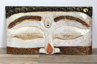 Wandbild Bild Buddhas Auge Holzschnitzerei Indonesien Holz 60cm Asien Weiß Bild