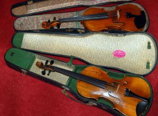 2 Alte Geigen,  4/4 Mit Koffer,  Um 1900,  Violine Violin,  Spielfertig Bild