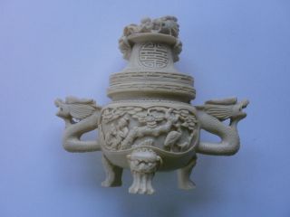 Rarität Alt China - Beschnitzter Tripod Censer - Shou,  Drachen,  Dämonen Bild