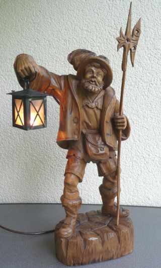 Geschnitzter Nachtwächter Laterne Höhe 55 Cm Holzfigur Skulptur Holz Figur Bild