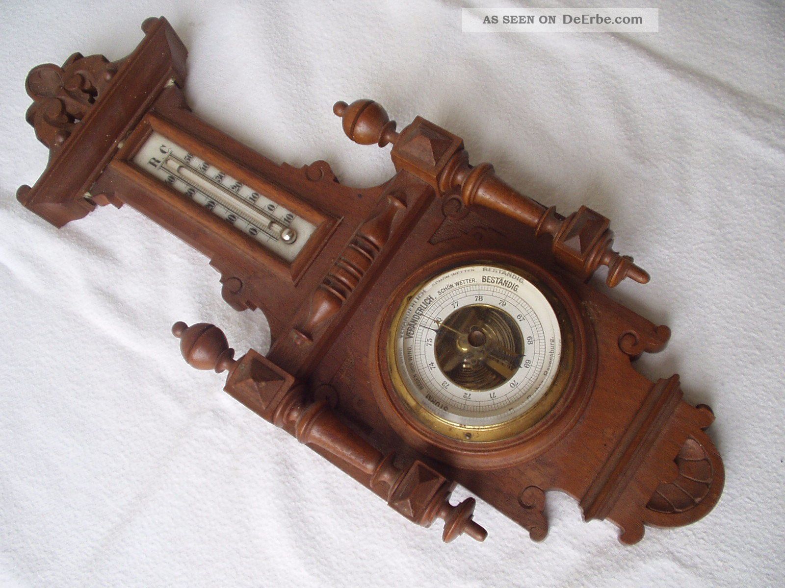 Antike Originale Wetterstation/barometer/thermometer Voll Funktionsfähig Um 1880 Wettergeräte Bild