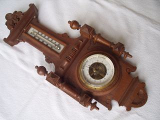 Antike Originale Wetterstation/barometer/thermometer Voll Funktionsfähig Um 1880 Bild