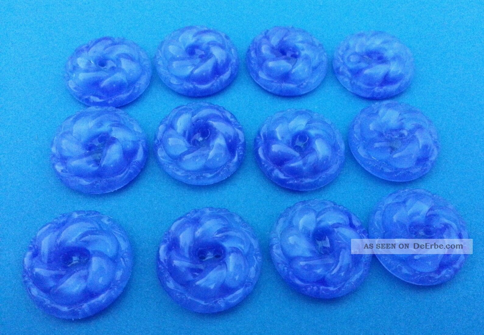 ♥alte Glasknöpfe Blumen Dunkelblau 12 Stück Durchm Ca 18 Mm♥ Nähutensilien Bild