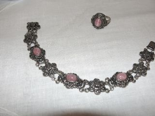 1 Antikes Silberarmband,  Rosenquarz,  Oder Rhodochrosit Mit Passendem Ring Bild