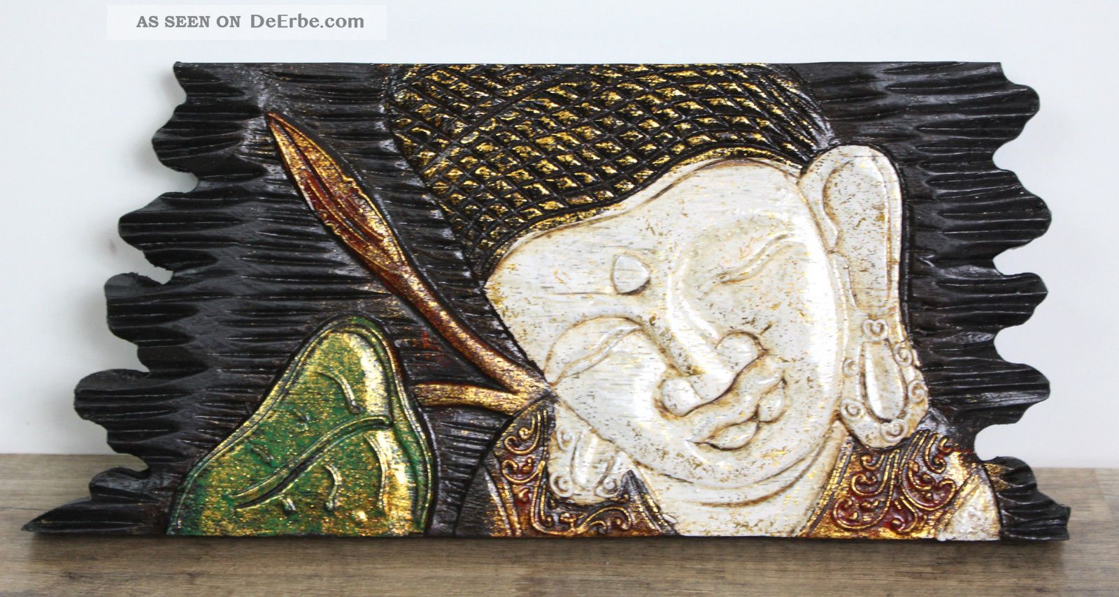 Wandbild Holzbild Buddha Holzschnitzerei Bild Indonesien Holz 33cm Asien Weiß Entstehungszeit nach 1945 Bild