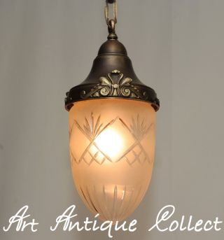 Um 1920 Art Deco Lampe Deckenlampe Pendelleuchte Messing Glas Top Bild
