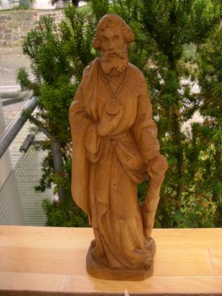 Holzfigur - Heiligenfigur - Hl.  Judas Thaddäus - Heiliger Mit Keule - Geschnitzt - Deko - Bild