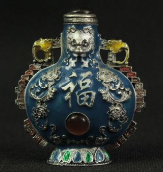 Schöne Snuff Bottle Drache Aus Metall Versilbert China Bild