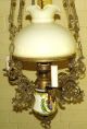 Nachlaß Deckenlampe Kronleuchter Licht Aus Messing U Keramik Mit Milchglasschirm Antike Originale vor 1945 Bild 1