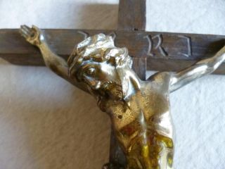 Altes Kreuz Mit Jesus Wandkreuz Holz & Messing 45 Cm - Bild