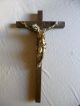 Altes Kreuz Mit Jesus Wandkreuz Holz & Messing 45 Cm - Skulpturen & Kruzifixe Bild 1