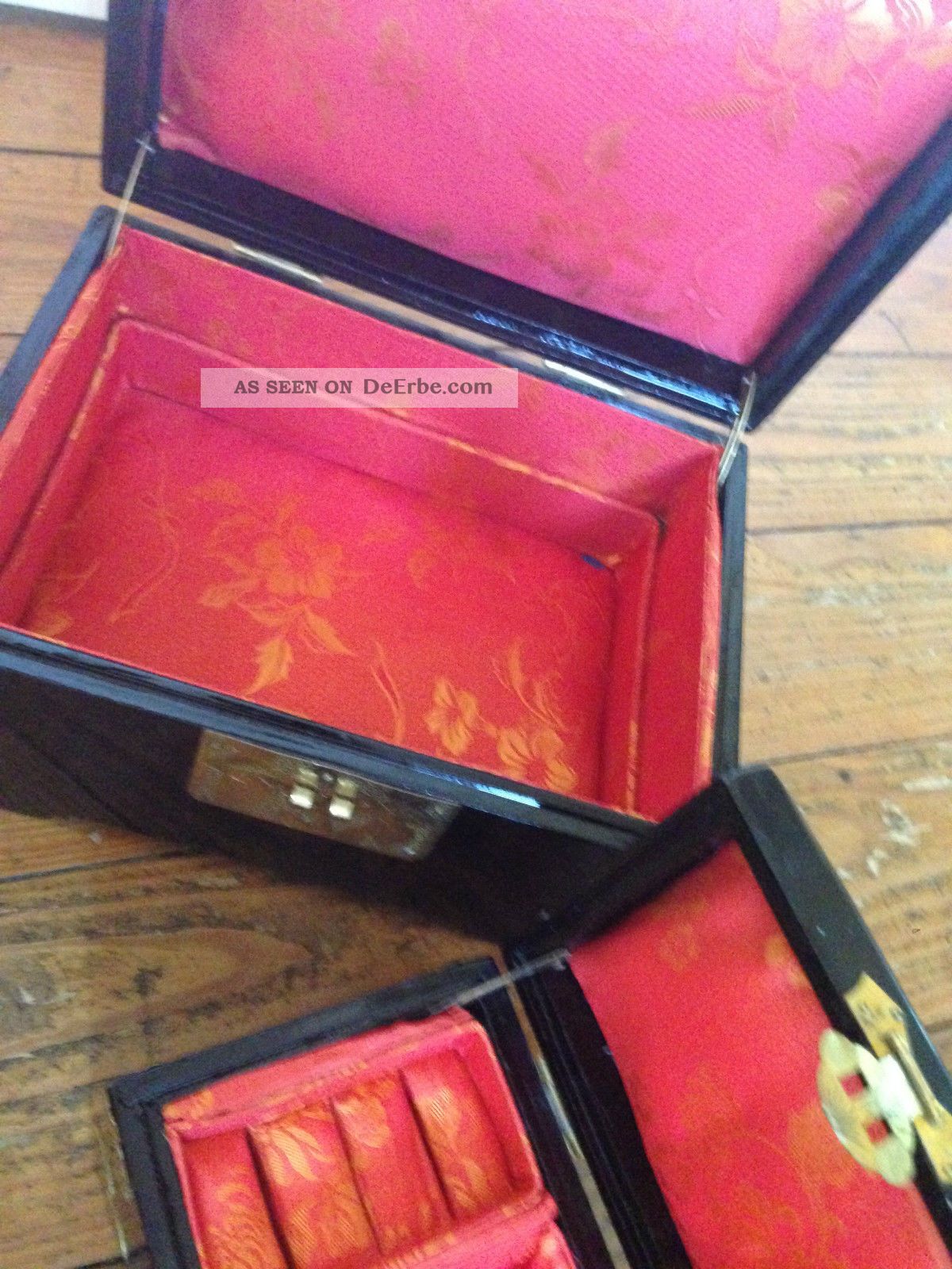 Alte Chinalack Chinoi Lackkaestchen Holz Lackbox Perlmutt Lackmalerei