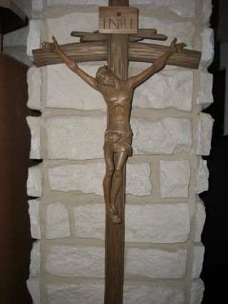 Geschnitztes Großes Kruzifix Jesus Am Kreuz Heiligenfigur 57cm Bild