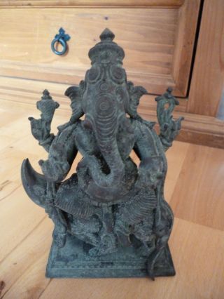 Alte,  Schwere Figur Aus Metall - Bronze ? Ganesha Auf Ratte Sitzend Bild