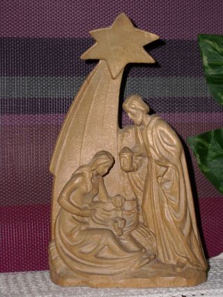 Holzfigur - Heiligenfigur - Krippe - Blockkrippe - Hl.  Familie - Geschnitzt - Südtirol Bild