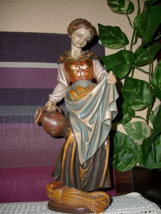 Holzfigur - Heiligenfigur - Magd Mit Krug - Hl.  Elisabeth - Geschnitzt - Bunt - Südtirol? - Bild