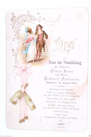 Speisekarte Hochzeit Clara Levy,  Richard Salomon Hannover 1894 Judaica Bild