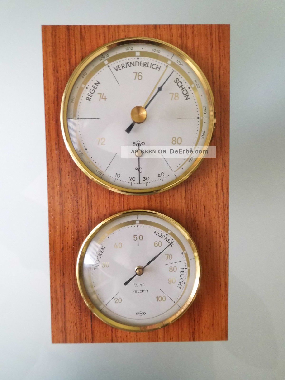 Wetterstation Hygrometer Holz 18,  5x10,  5cm Alt Antik Wettergeräte Bild