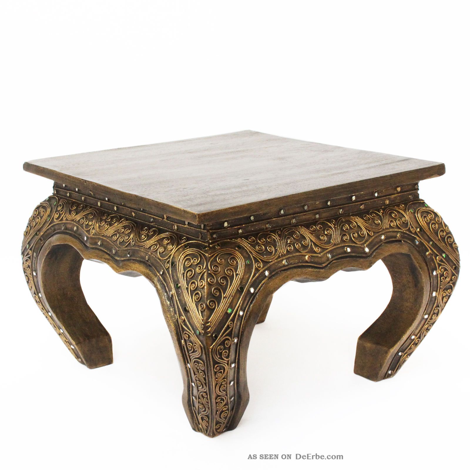 Nachttisch Opiumtisch Couch Tisch Opium Beistell 35x35 Massiv Holz Antik Gold Entstehungszeit nach 1945 Bild