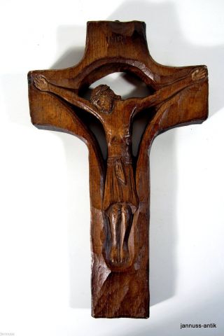 Altes Kreuz Kruzifix Holzstoff Jesus Sammlerstück Bild
