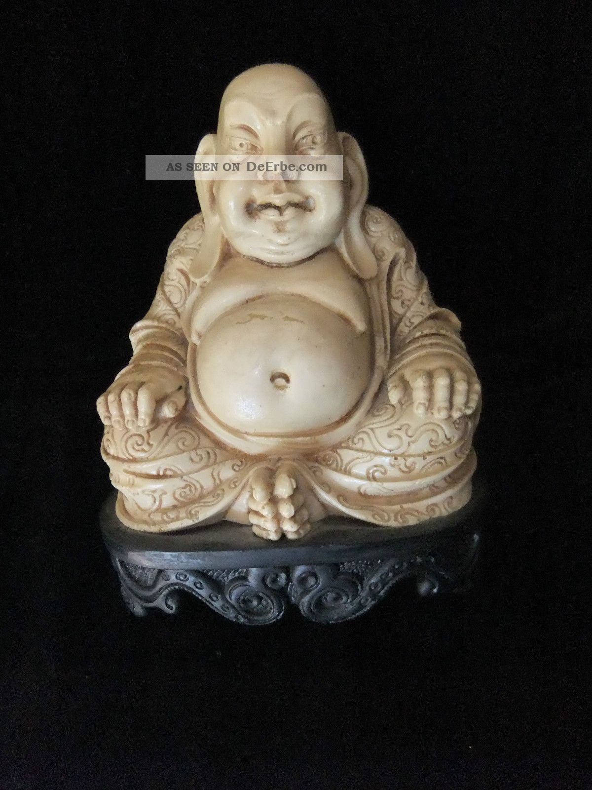 Alt Großer Schwerer Sitzender Glücks Buddha Auf Sockel Skulptur / Happy Buddha Entstehungszeit nach 1945 Bild