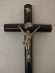 B48) Altes Wand Holz Kreuz Kruzifixe Sakrale Kunst Jesus Metall Inri Skulpturen & Kruzifixe Bild 1