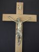 B47) Altes Wand Eiche Holz Kreuz Kruzifixe Sakrale Kunst Jesus Metall Inri Skulpturen & Kruzifixe Bild 2