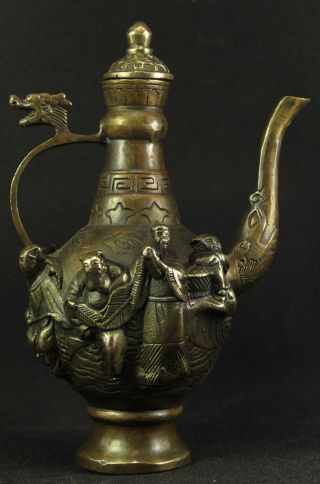 Große Teekanne Kanne Bronze Reliefdekor Unsterbliches Signiert China Um 1900 Bild