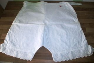 5 X Alte Unterhose Für Damen Weisswäsche Mit Spitze Am Beinabschluss Zum Binden Bild