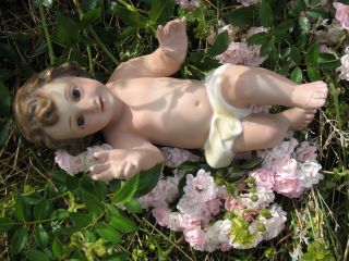 Shabby Frankreich Jesuskind Christkind Heiligenfigur Puppe Glasaugen Groß Alt Bild