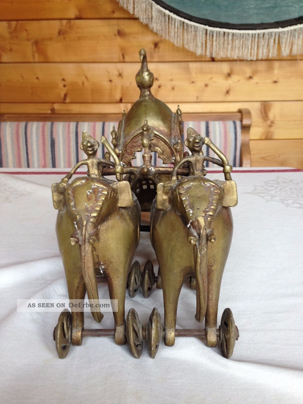 Indische Bronze Gelbguss Indien Elefantenwagen Elefantenkutsche Spielzeug Antik Asiatika: Indien & Himalaya Bild