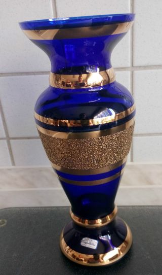 Bohemia Vase,  Crystalex,  Hand Made,  Blau,  Gold Bild