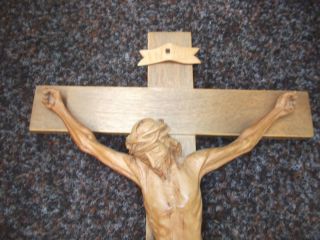 Großer Jesus Christus Am Holzkreuz Kruzifix Schnitzarbeit Holz Bild
