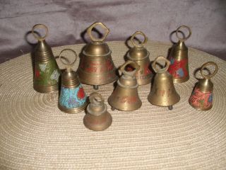 9 Alte Messing Glocken,  Selten,  Ziegenglocke,  Glockengeläut,  Kuhglocke,  Glockenspiel Bild
