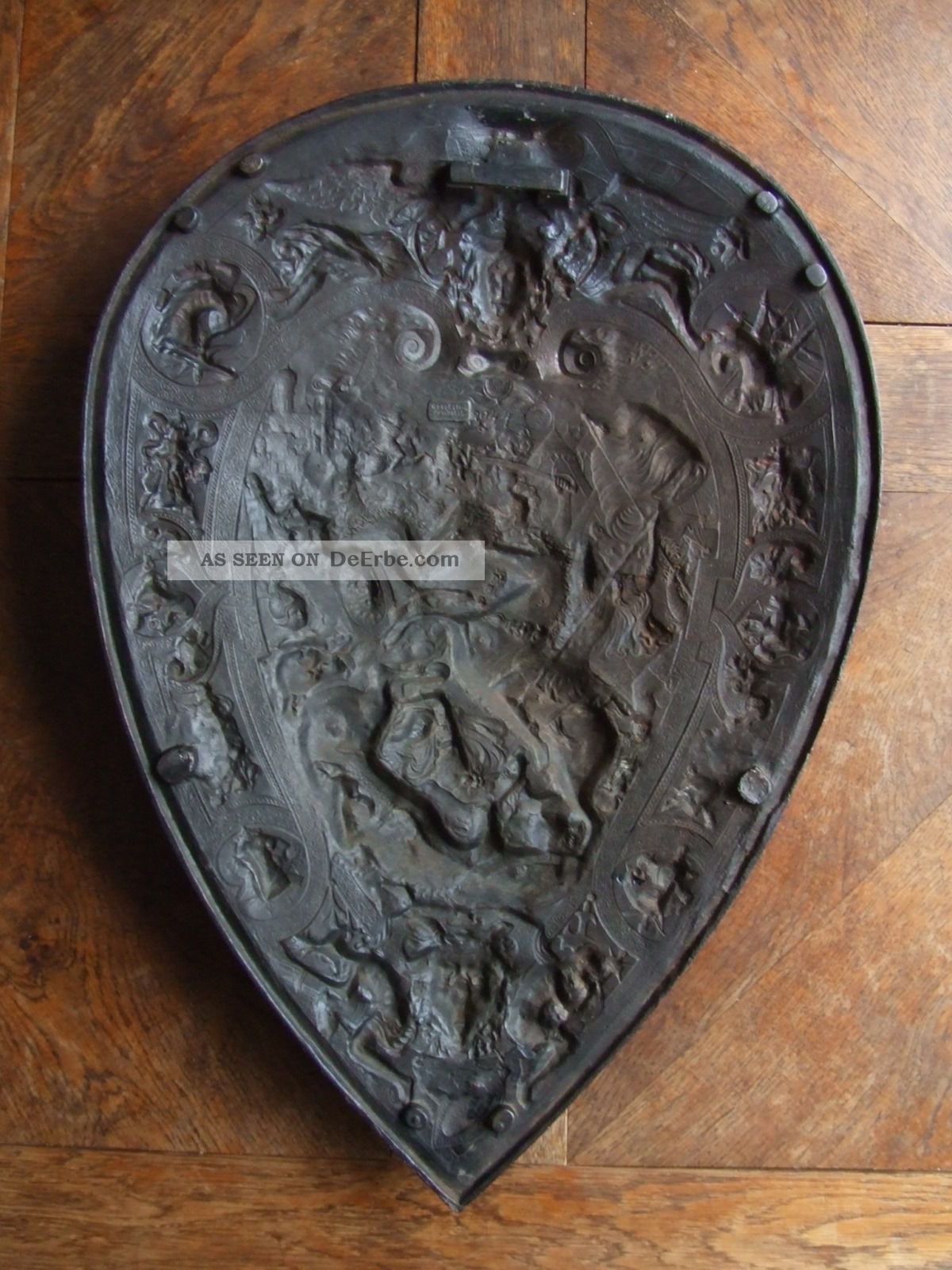 Großer Antiker Schild Reiter Pferd Historismus Lauchhammer Eisenguss