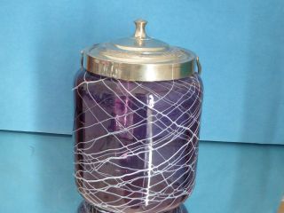 Keksdose Keksbehälter Versilberte Metallmontur Lila Glas H:20 Cm Bild