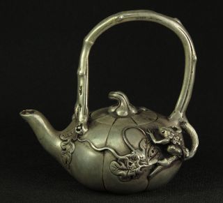 Kanne Teekanne Bronze Versilbert Reliefdekor Signiert China Wohl Um 1900 Bild