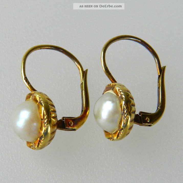 Sehr Schöne Alte 585er Gold Ohrringe Mit Echten Perlen - S4514