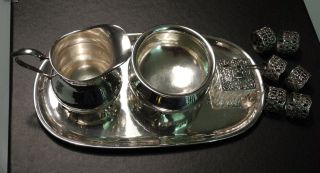 Silber / Sterling Milchkanne Zuckerdose Teller Serviettenringe Bild