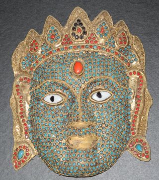 Maske Wohl Südostasien Metall/blech / Bronze Viele Steine Sehr Alt Wertvoll Bild