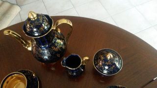 Espresso Moccaservice Kobalt Blau Goldrand Vergoldet 15 Teile Alt Bild