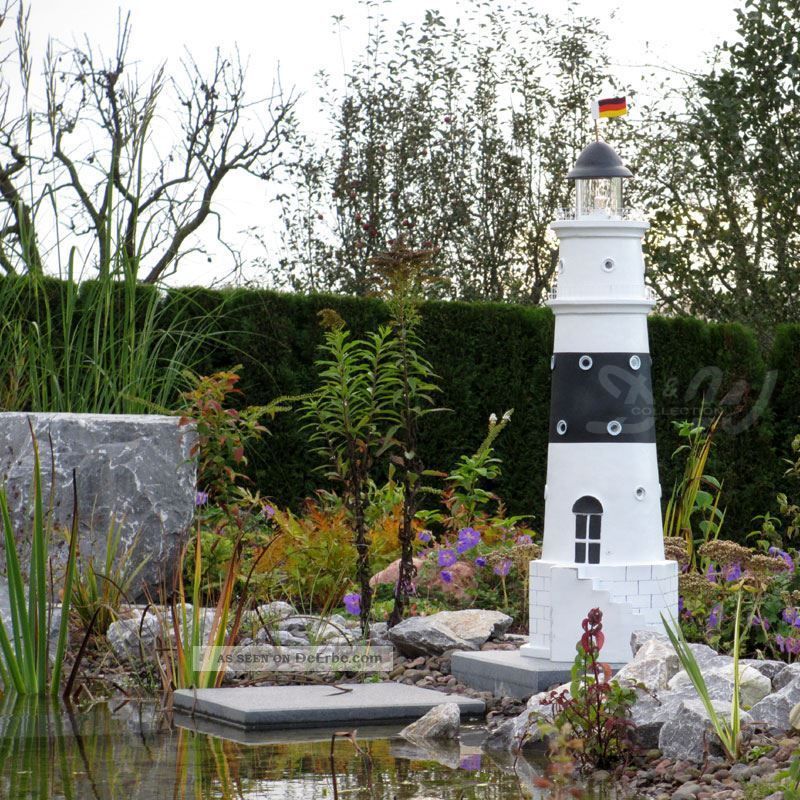 LEUCHTTURM KAMPEN SYLT 120 cm schwarz weiß DOPPELLICHT Garten Deko Figur NORDSEE 