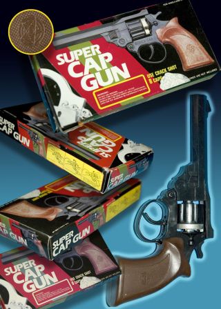 Alter Spielzeug Revolver Pistole Cap Gun Ovp Box 80er Amorces Agent Bild