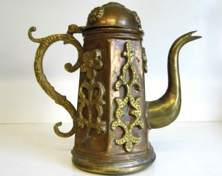 Antike Alte Jugendstil Teekanne Kupfer / Messing Kanne Schön Verziert Krug Bild