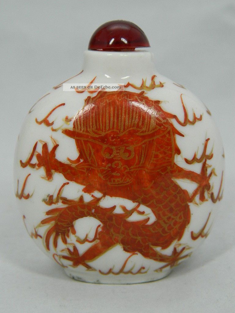 Snuff Bottle Porzellan Snuffbottle Marke Drache Höhe 6 Cm Chinese China 20.  Jhd. Entstehungszeit nach 1945 Bild