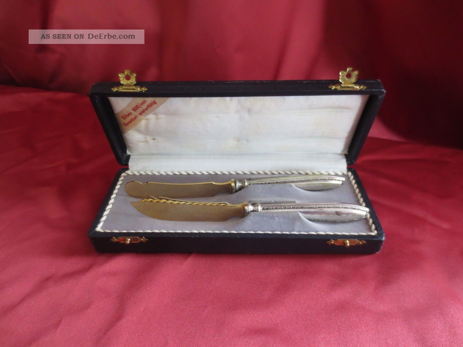 Art Deco Fischbesteck 800er Silber - 2 Teilig Mit Etui - 2 Messer Objekte nach 1945 Bild